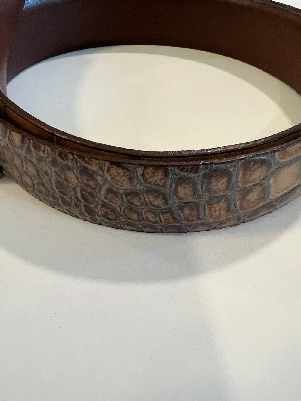 Torino- 38, Men's Croc-Embossed Tan Leather Belt, Silver Buckle, Italian